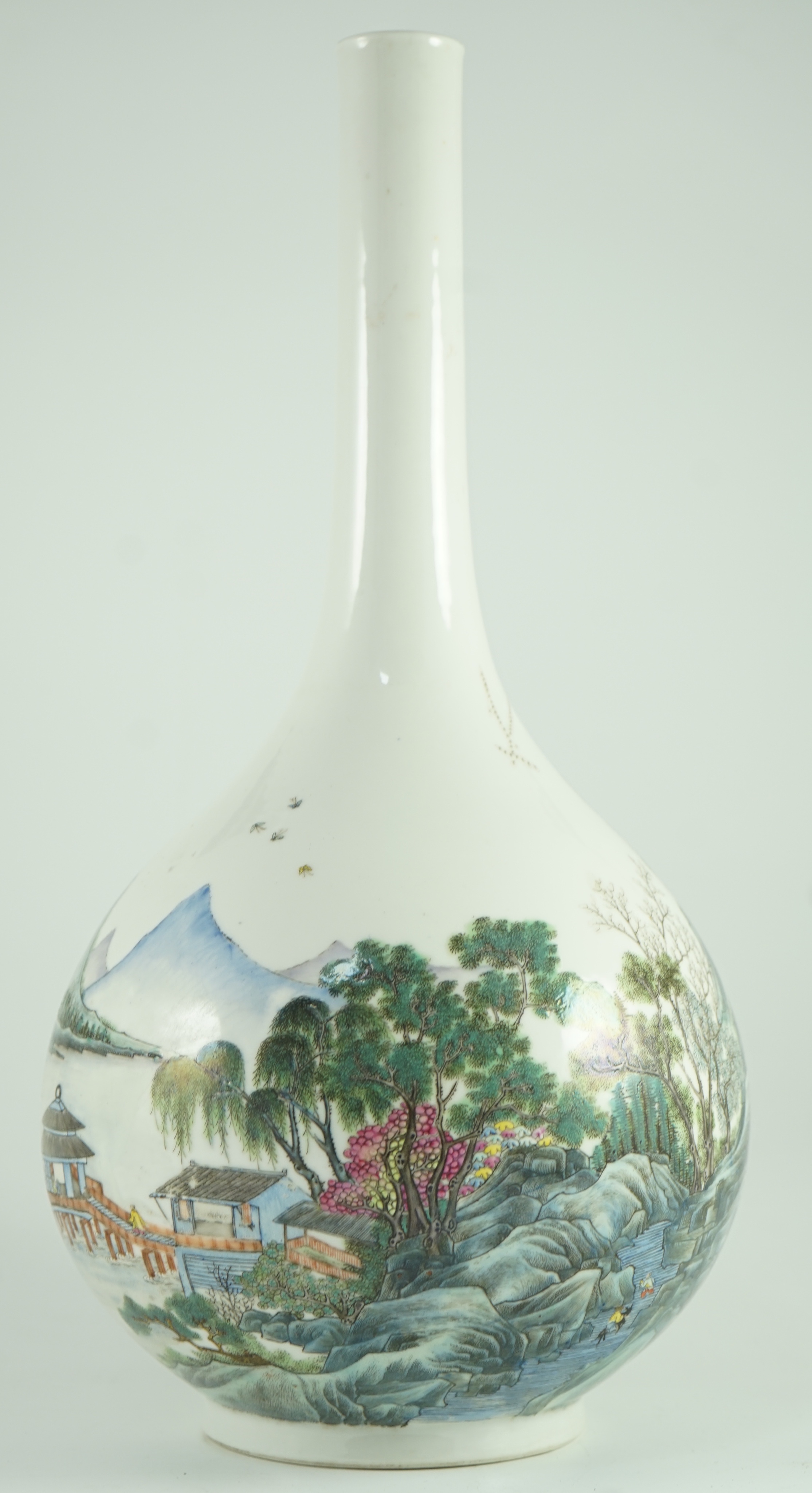 A Chinese enamelled porcelain ‘landscape’ bottle vase, Republic period, 44cm high